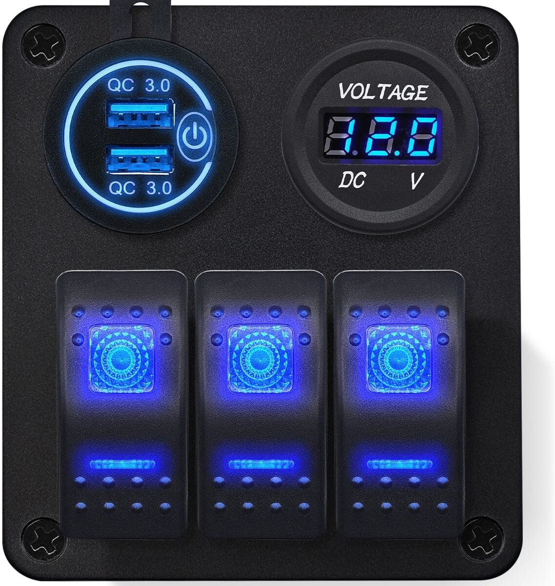 Bol.com ProRide Schakelpaneel 12V voor Auto/Boot - USB Lader met Voltmeter - 5V/2.4A - 3 Schakelaars aanbieding