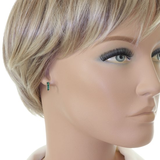 Behave – Boucles d'oreilles – Petite boucle d'oreille en argent sterling 925 avec pierres de cristal vert foncé