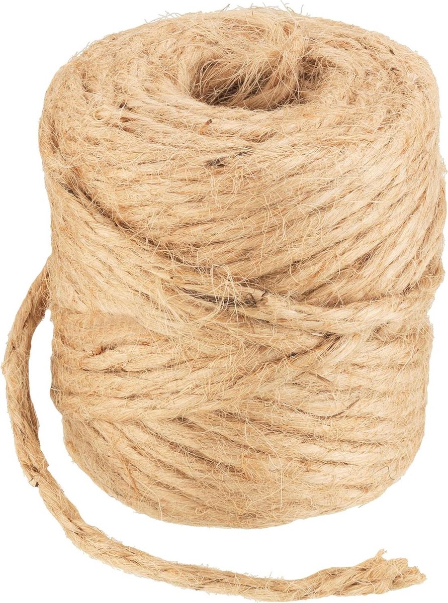 Jute koord 4 mm x 20 m - binden decoreren verpakken - scheurvast weerbestendig - 100% natuurlijk - decoratief pakketsnoer