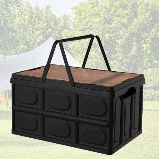 Boîte de rangement pour panier de pique-nique de 30 litres - boîte pliante empilable - boîte pliante noire - boîtes empilables avec couvercle pour le camping au bureau à domicile
