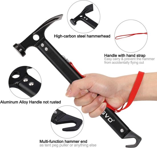 Multifunctionele aluminium hamer met tentharingtrekker - voor kamperen — afbeelding 3