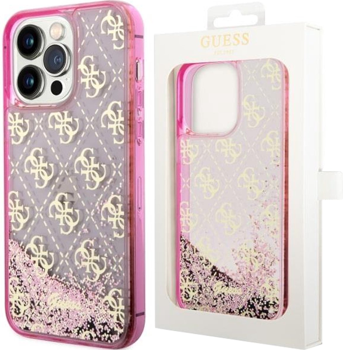 Guess - GUHCP14LLC4PSGP - hoesje voor iPhone - 14 - Pro - roze - Liquid - Glitter - 4G - Transculent