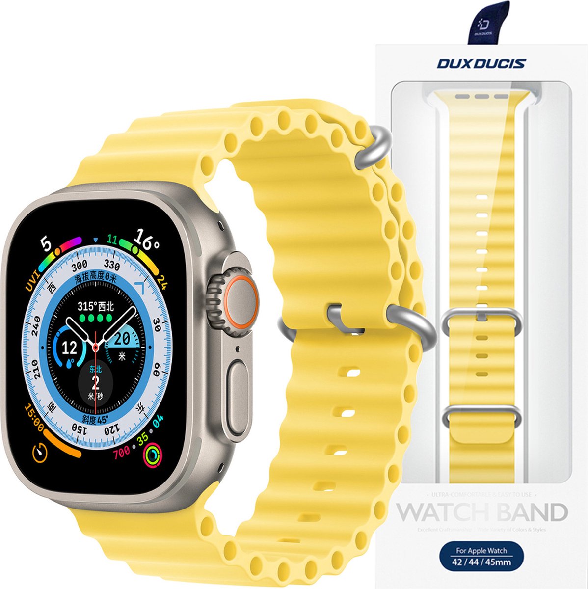 Dux - Ducis - Strap Horlogeband - 8 / 7 / 6 / 5 / 4 / 3 / 2 / SE - (41 / 40 / 38 - mm) - Siliconen - bandarmband - geel - (OceanWave-versie)