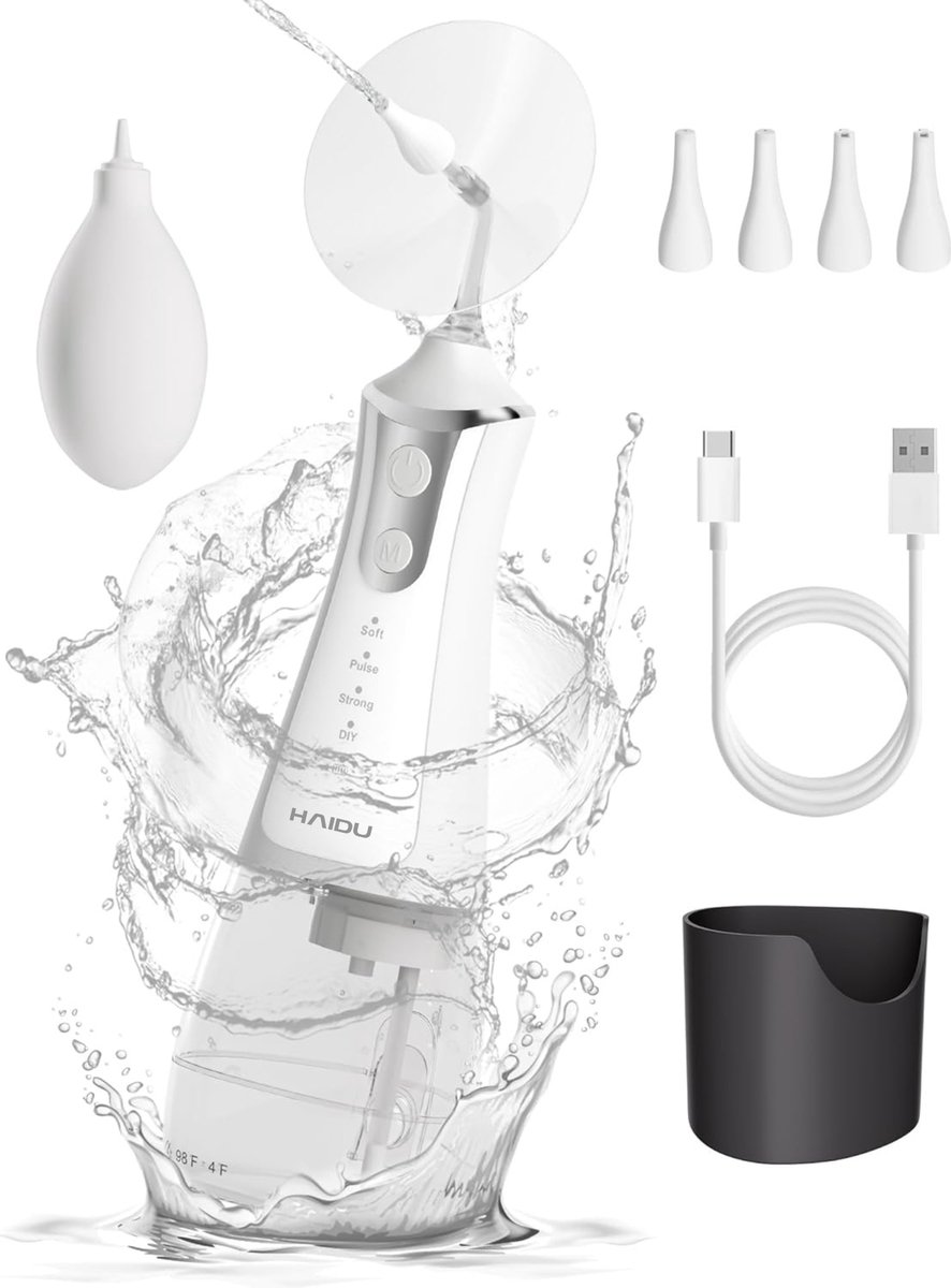 Goedkoopste HAIDU Oorreiniger Relief – Elektrische Oorspuit – Oorsmeer verwijderen – Aanpasbare Waterdruk – Oplaadbaar – 300ml Waterreservoir – Wit