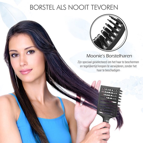 MOONIE'S® Brosse à cheveux anti-emmêlement - Brosse à cheveux - Courbe - Brosse à cheveux sèche-cheveux - Zwart