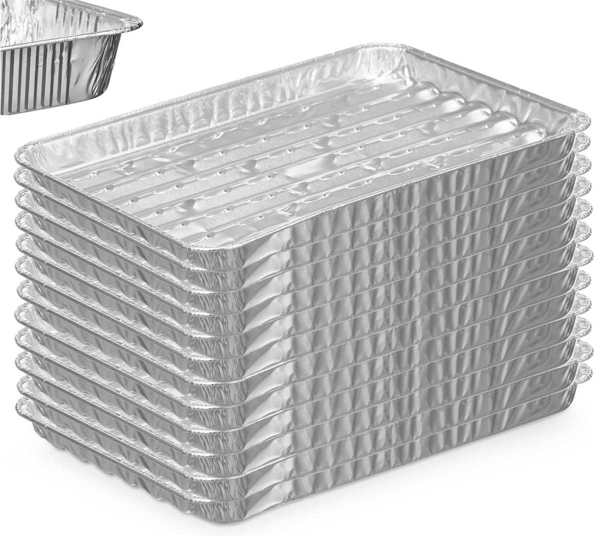 Kinvara BBQ/barbecue rooster grill - aluminium trays - 12x - open structuur - 34 x 23 cm - wegwerp - zilver