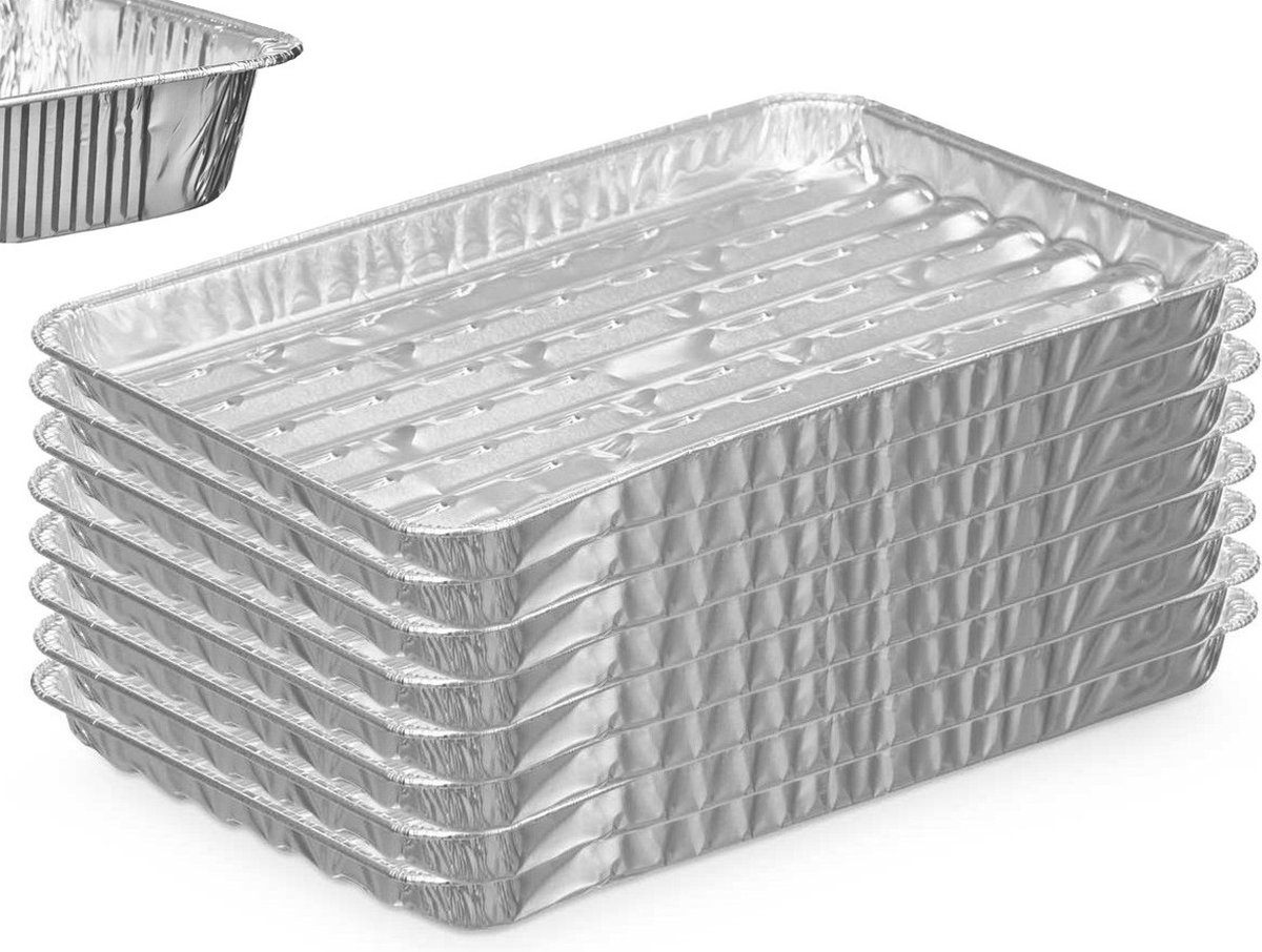 Kinvara BBQ/barbecue rooster grill - aluminium trays - 8x - open structuur - 34 x 23 cm - wegwerp - zilver