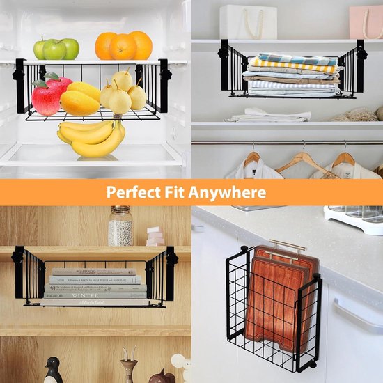 Set Van 2 Hangmanden, Metalen Hangmanden, Opbergorganisator Onder De Kast Perfecte Opbergmand Voor De Keuken Bureau En Voorraadkast Zwart