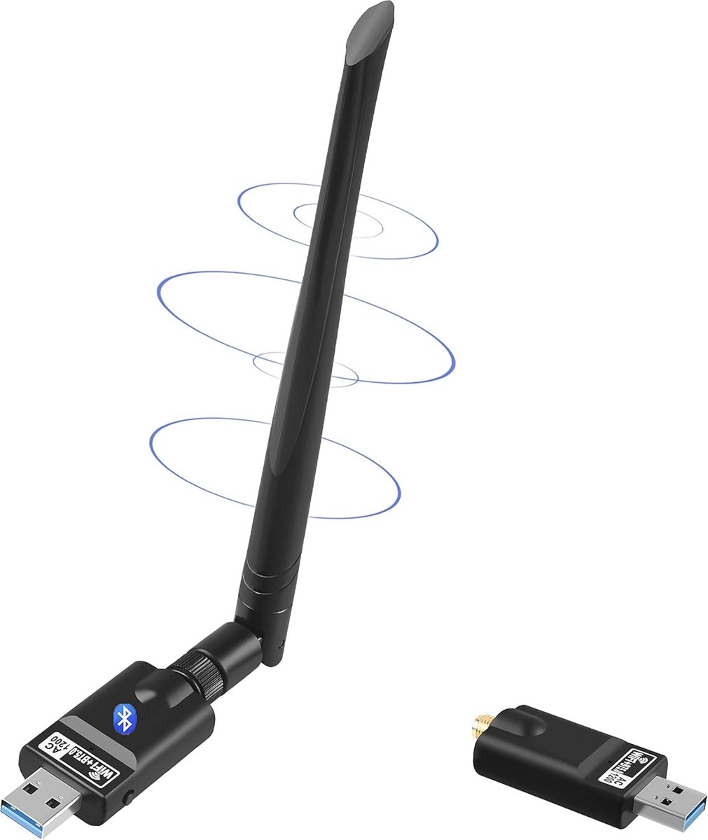 WiFi Adapter met Bluetooth 5.0 | Snelle 1300 Mbps Draadloze Dongle voor PC/Laptop | USB 3.0 Dual Band 5GHz/2.4GHz