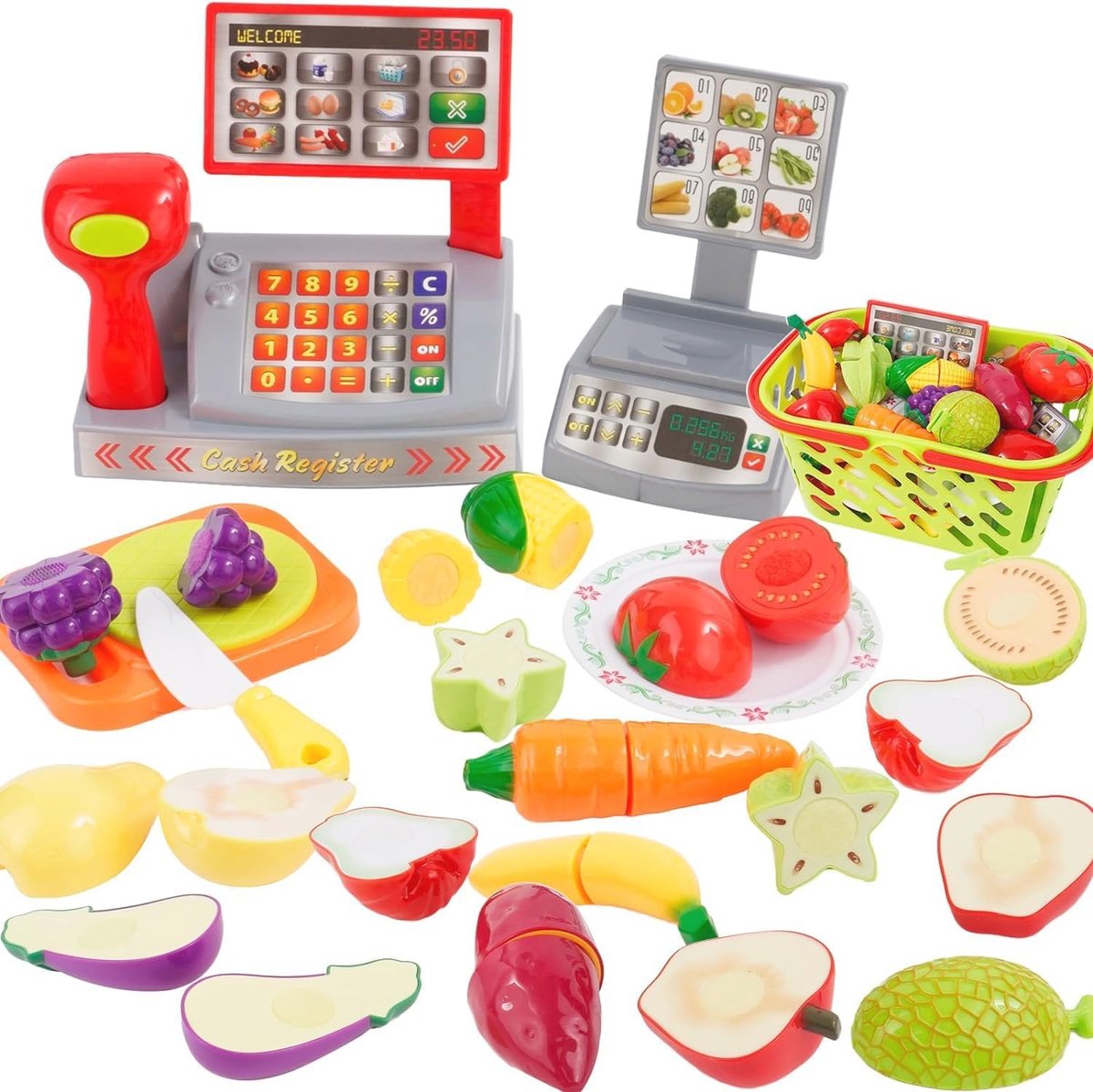 Speelgoed Kassa voor Kinderen met Scanner en Groente- en Fruitset
