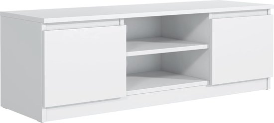 TV-Meubel Wit Mat met 2 Planken en 2 deuren, 120 cm, TV-kast, Lowboard, Televisietafel voor Televisie, Televisiekast, voor Woonkamer