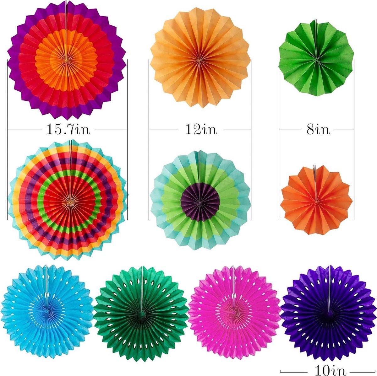 ZERODECO Mexican Party Decorations, 21pcs Multicolored Mexican Paper Fans, Pompoms Flowers for Mexican Fiesta Cinco De Mayo Taco Theme Birthday Party Supplies