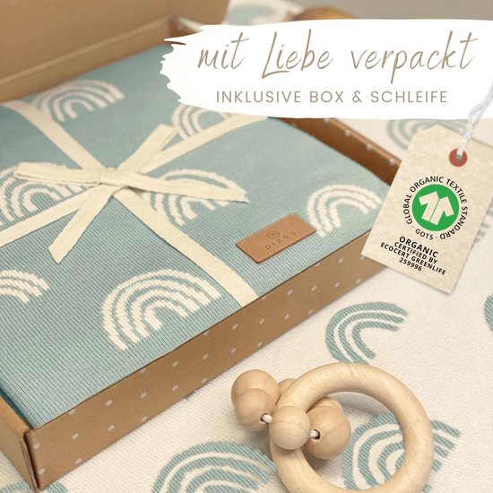 Biologisch Katoenen Babydeken 75x100cm - Knuffeldeken met Regenboogdesign voor Pasgeborenen van Little Dutch — afbeelding 2