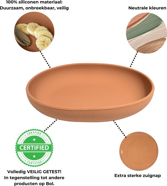 Jikkies® - Siliconen Kinderbord - Baby Bord - Bord - Met Zuignap - Olijf Groen - Veilig - Duurzaam - Oefenbord - Kindvriendelijk - 100% Siliconen - Vaatwasserbestendig - Magentronbestendig van Jikkies — afbeelding 2
