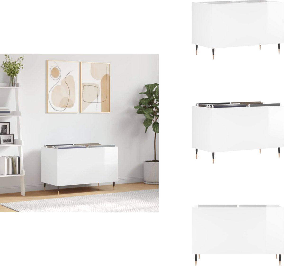 vidaXL - Platenkast - 74,5x38x48 - cm - bewerkt - hout - hoogglans - wit