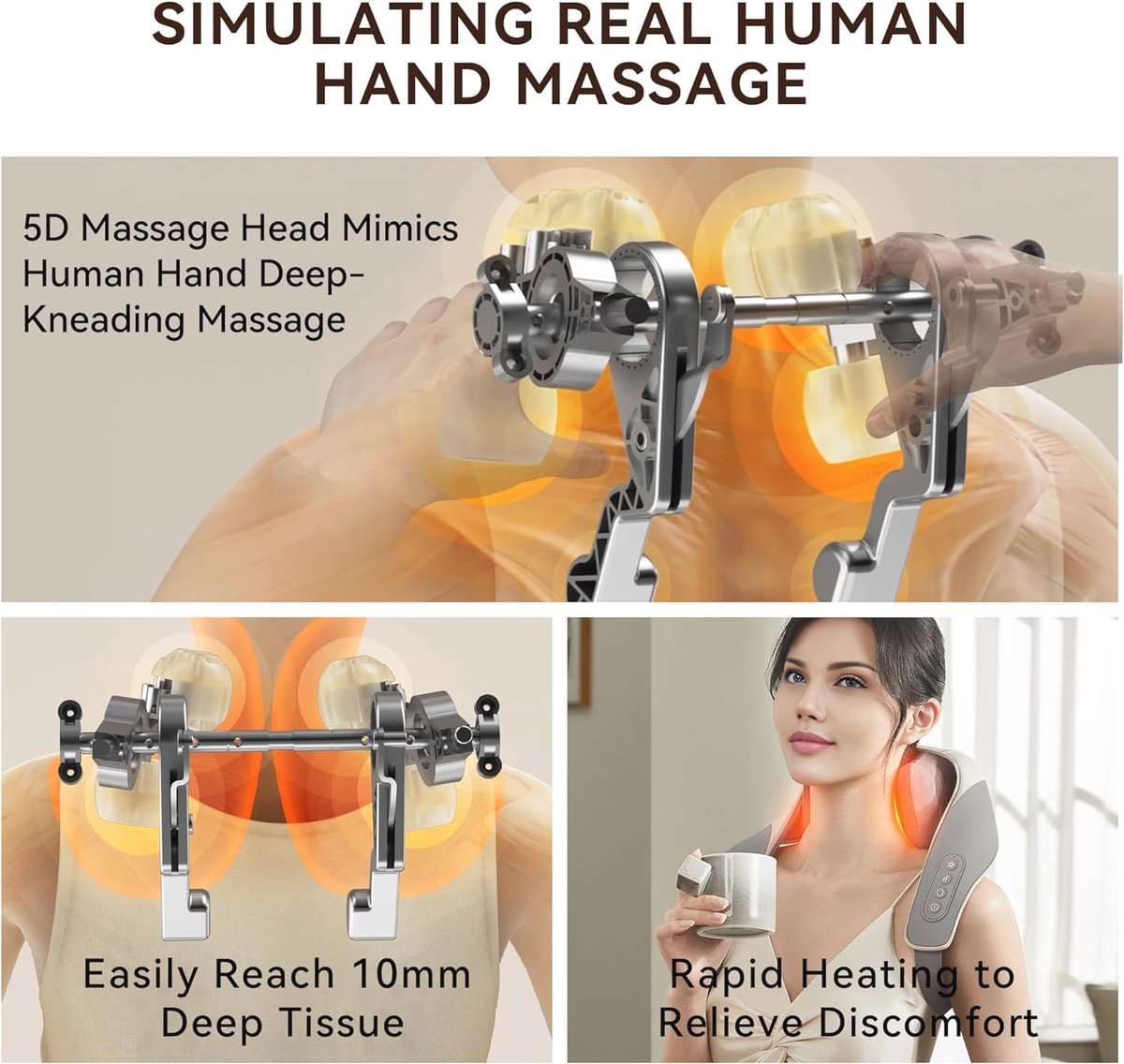 Mini Shiatsu Nekmassageapparaat met Warmte - Elektrische Massager voor Nek, Rug en Schouders - Diepweefsel Pijnverlichting — cadeau in Verzorging - foto 2