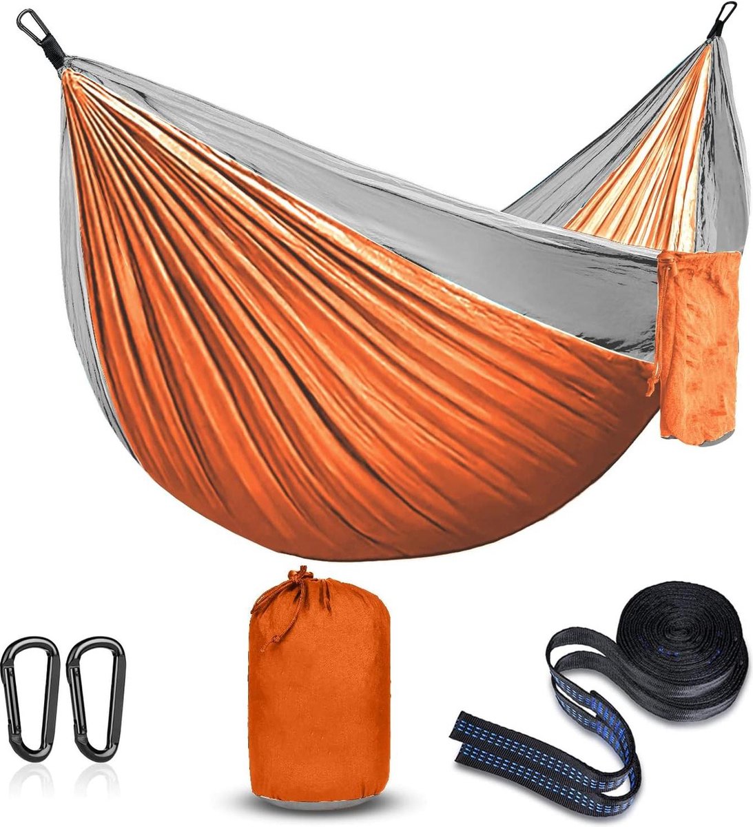 Kamperen Hangmat Draagbare Parachute Hangmatten voor Outdoor Wandelen Reizen Backpacken - Ultralicht Nylon Hangmat Schommel voor Tuin Gazon Picknick - Oranje Grijs hangmat