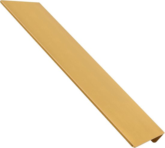 Gouden wandplank van metaal, schuin gefotografeerd.
