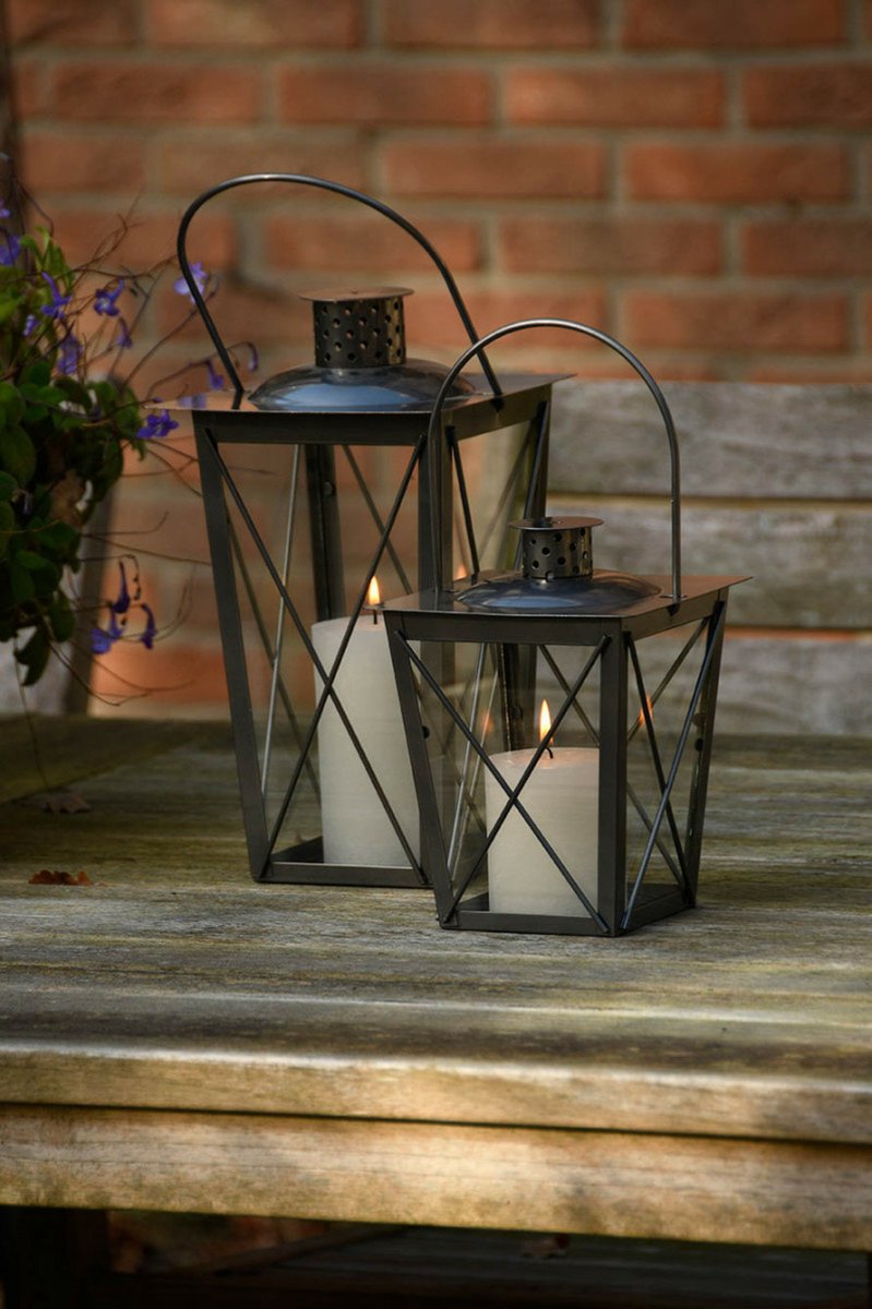 Fancy Flames Lantaarn - metaal - zilverkleurig - 17 x 30 cm - windlicht
