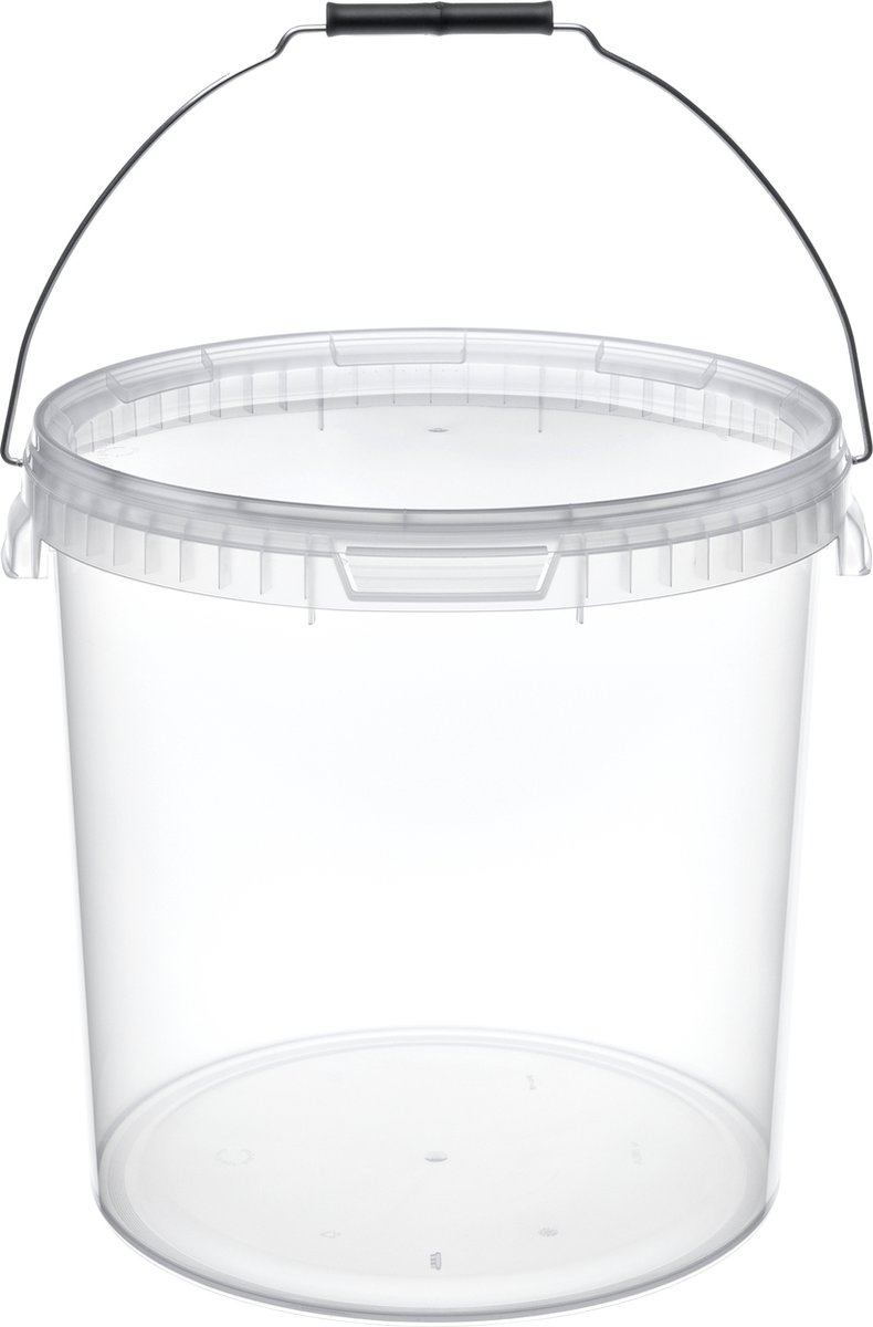 Goedkoopste 100x stuks - 20 L - Garronda Emmer Met Deksel - Verpakkingsemmer - Emmertje - Rond - Transparant GD-PL-BIS-Tra