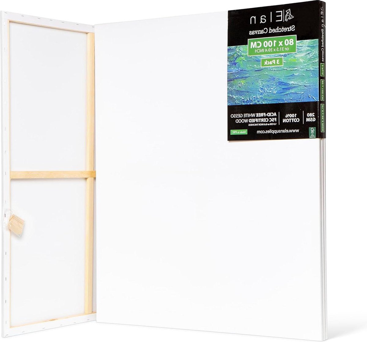 80x100 CM 3-Pack Gespannen Schildersdoeken Voor Volwassenen Bulk Aanbieding Blanco Kunstcanvas Schilderscanvas schildersdoek groot