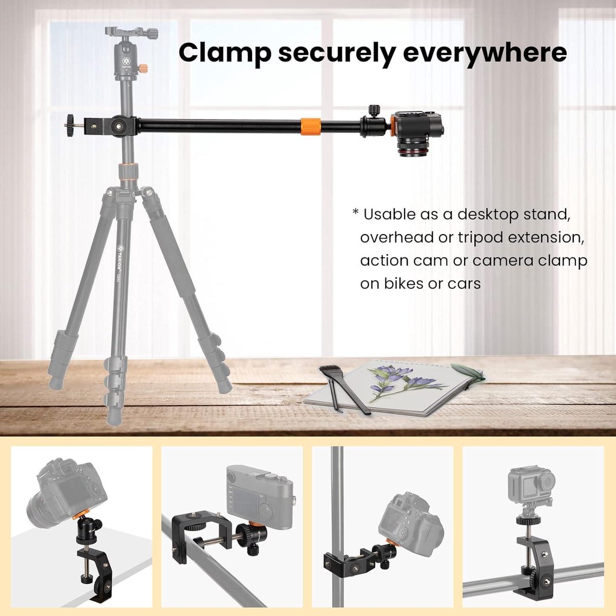 C-klem tafel standaard cameramontage met 1/4 inch schroef balhoofd thumbnail 6