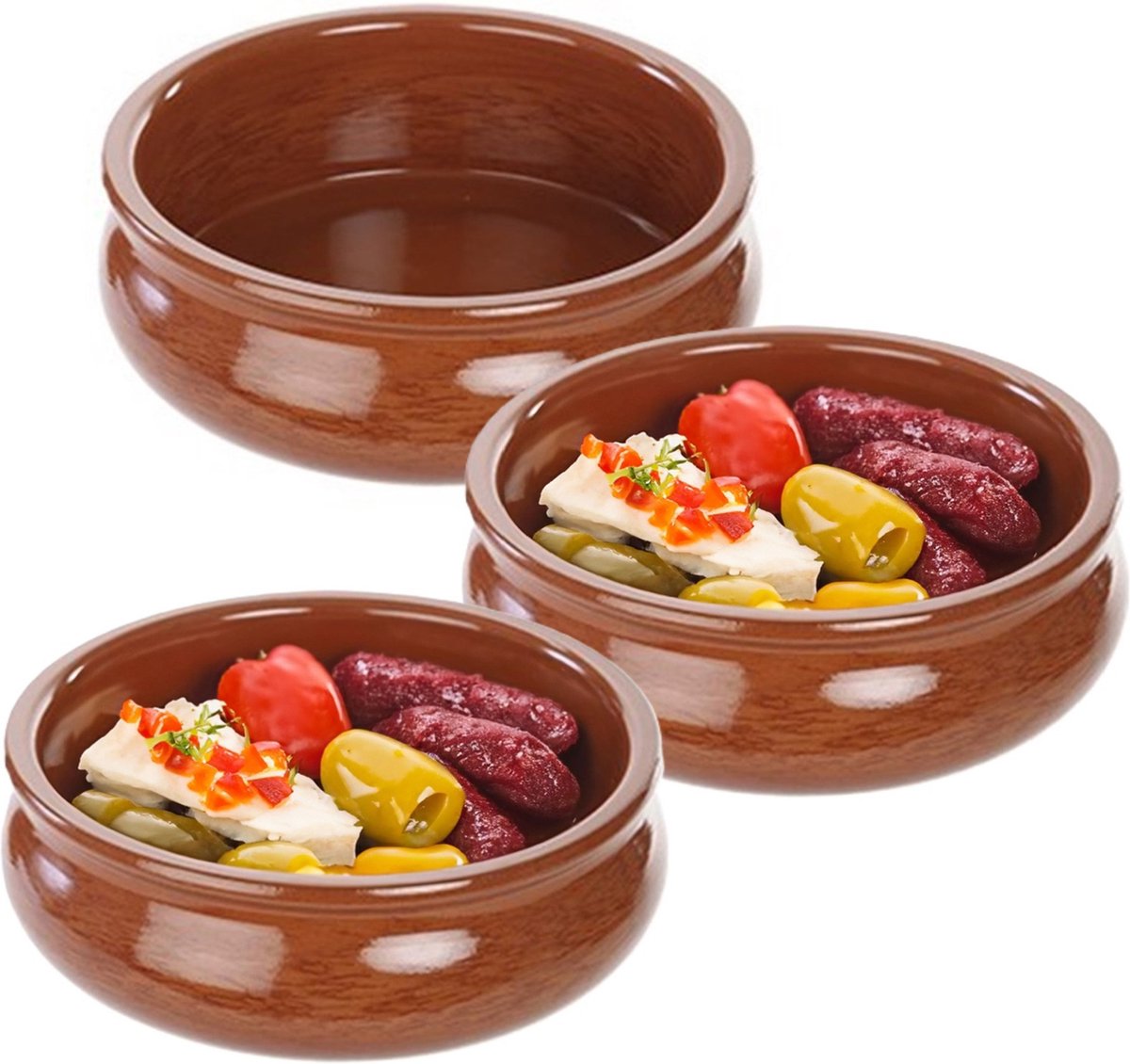 Tapas ovenschaal/serveerschaal - 6x - rond - Spaans terracotta/aardewerk - D18 x H6.5 cm - Klassieke stijl