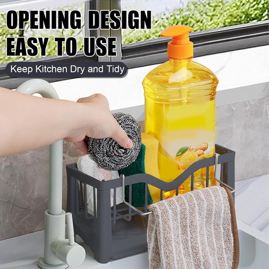 Spoelbak-organizer, zwart, gootsteenorganizer, keukenspoelbakorganizer met afvoerbak, gootsteenorganizer keuken, sponshouder, afwasmiddelhouder, afwasmiddelhouder, afwasmiddelhouder, afwasmiddelhouder