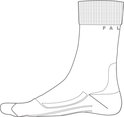 Schematische tekening van een Falke sportsok met ribbelboord en demping details.