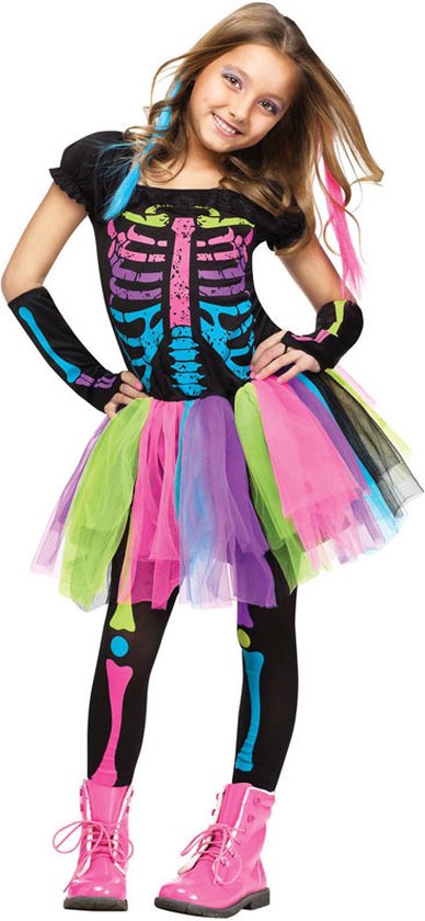MCBOSON - Verkleedkleding - DSkelet kostuum kind - Halloween kostuum kind - Carnavalskleding - Carnaval kostuum - Meisje - 7 tot 9 jaar