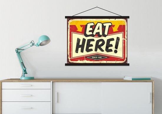 Porte-affiche avec affiche - Affiche scolaire - Nourriture - Vintage - Enseigne publicitaire - Illustration - 60x45 cm - Lattes noires