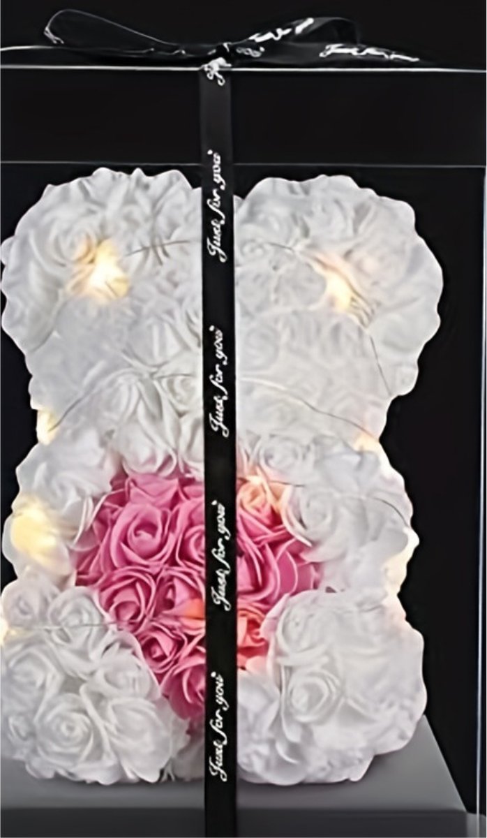 Bovista Rozen Beertje - Valentijn Cadeautje Voor Haar & Hem - Rose Bear - Rozen Beer - Teddy - Vrouw - Wit & Roze