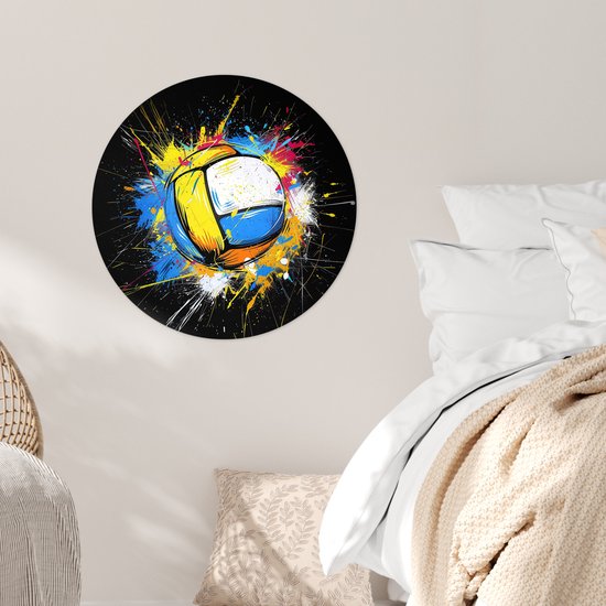 WallCircle® - Behangcirkel 50x50 cm - Muurstickers Graffiti - Sport - Volleybal - Bal - Muurcirkel tienerkamer - Slaapkamer decoratie - Tiener kamer accessoires - Wandcirkel jeugdkamer