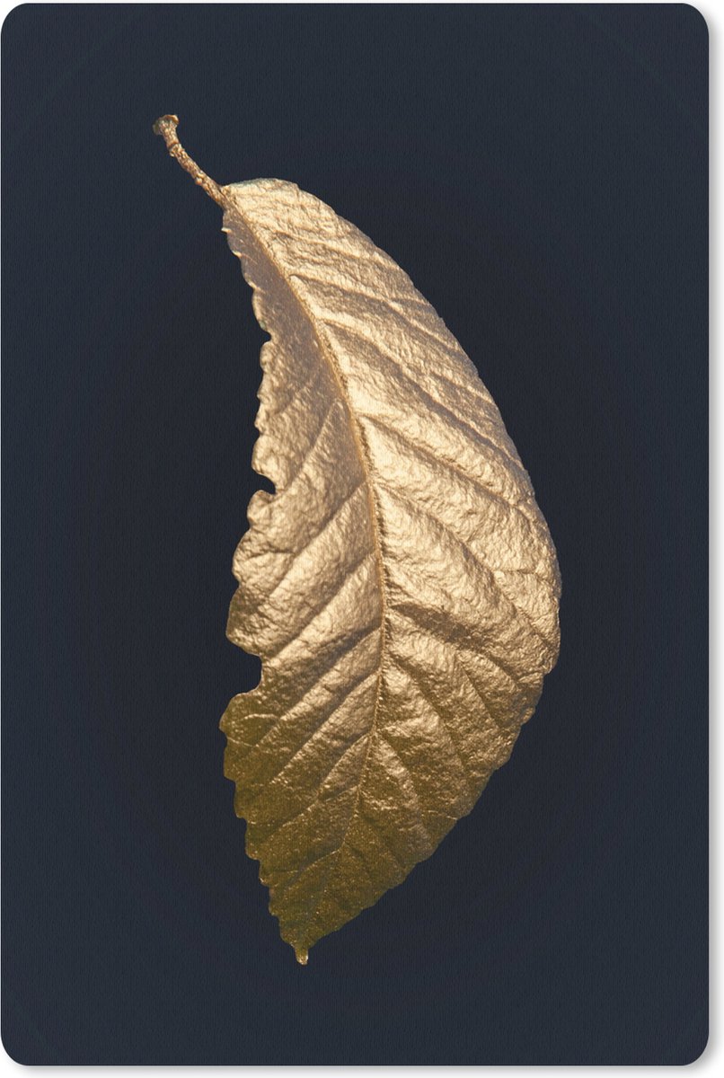 Muismat Golden leaves staand - Krom blad van goud op een zwarte achtergrond muismat rubber - 40x60 cm - Muismat met foto
