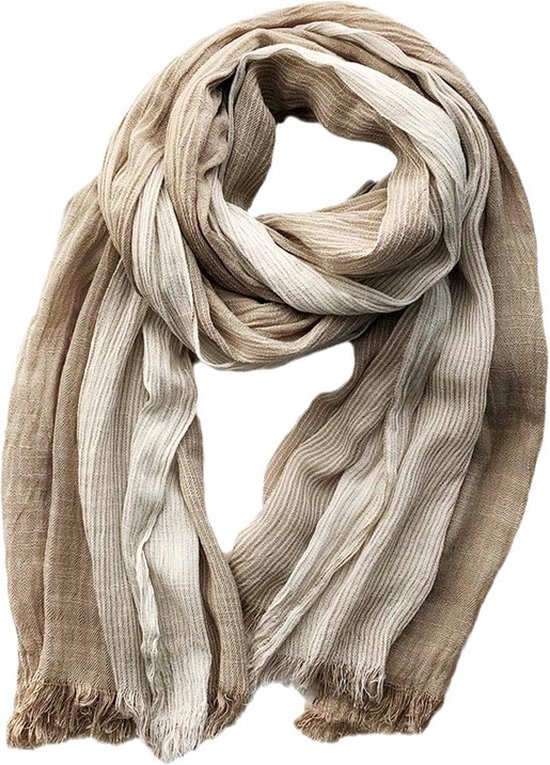 Modieuze omslagdoek voor het lente- en herfst seizoen - zachte en warme omslagdoek - lange omslagdoek van katoen met kwastjes - gestreepte sjaal van katoen en linnen - unisex (75 x 190 cm) - Khaki - 190*75cm