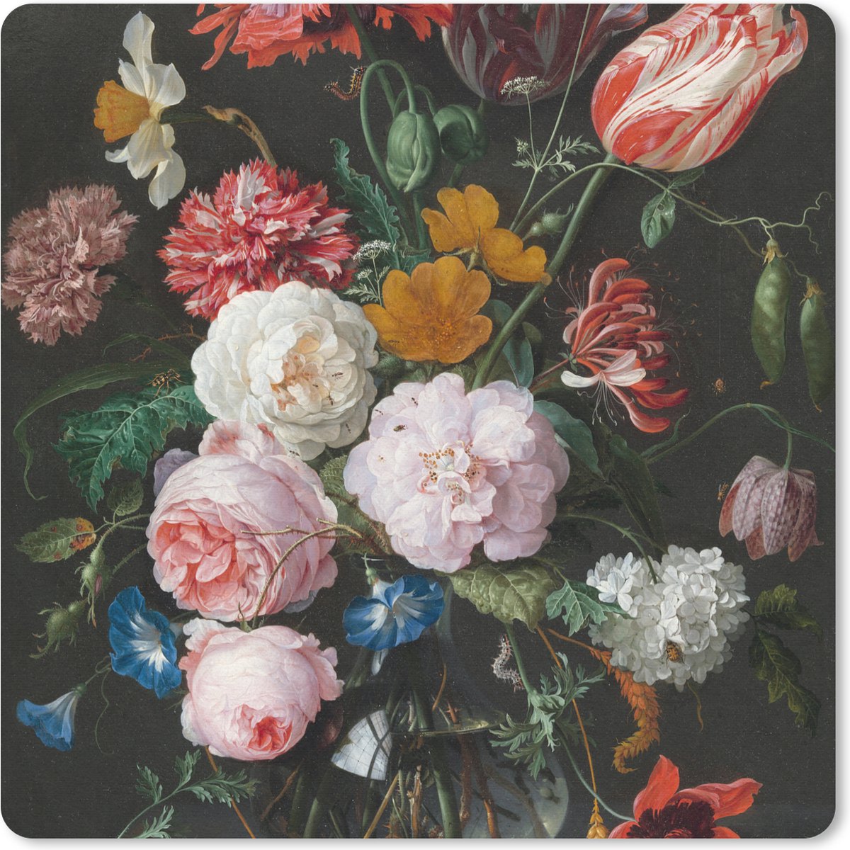 Muismat - Stilleven met bloemen in een glazen vaas - Schilderij van Jan Davidsz. de Heem - 20x20