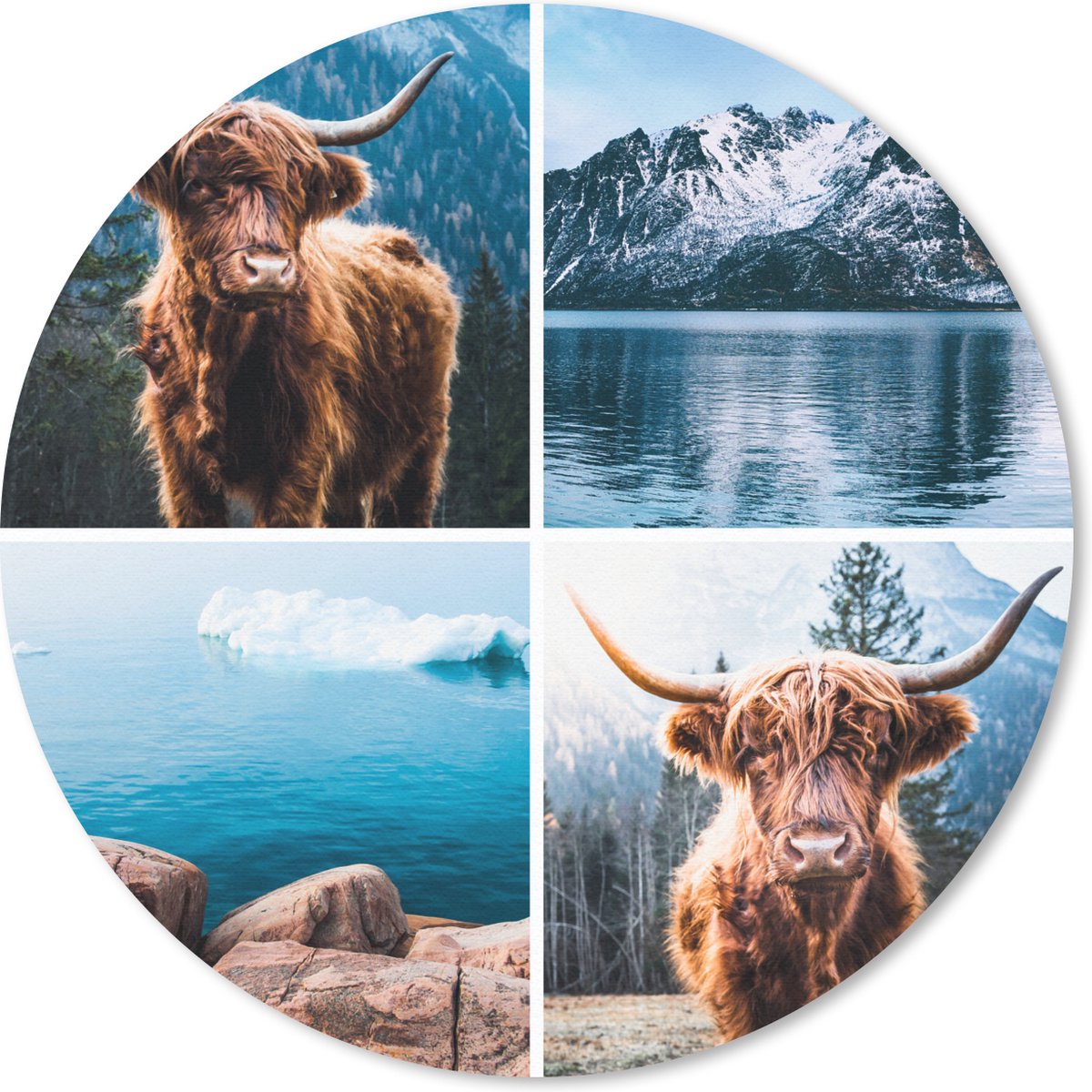 Muismat rond 40x40 cm - Mousepad Schotse hooglander - Berg - Collage - Ronde muismatten