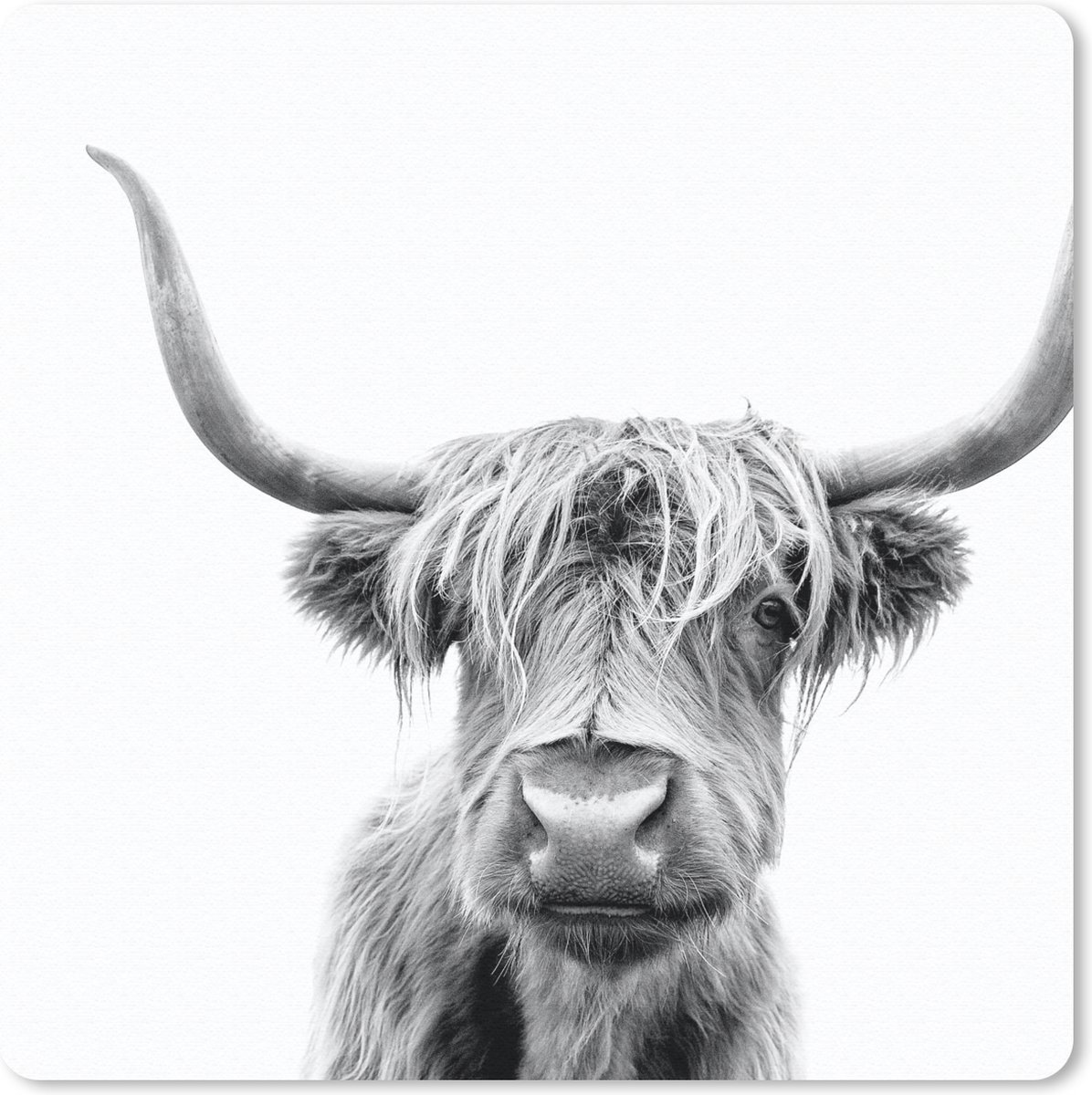 Muismat 30x30 cm - Mousepad Schotse hooglander - Zwart - Wit - Dieren - Muismatten