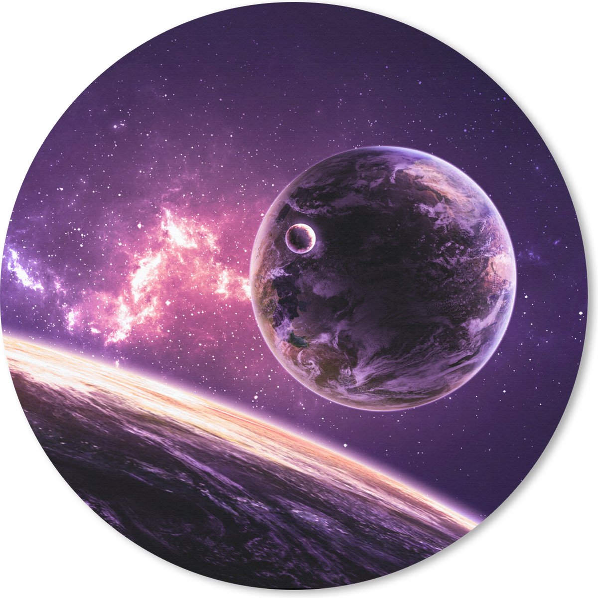 Muismat rond 20x20 cm - Mousepad Planeten - Sterren - Paars - Ronde muismatten