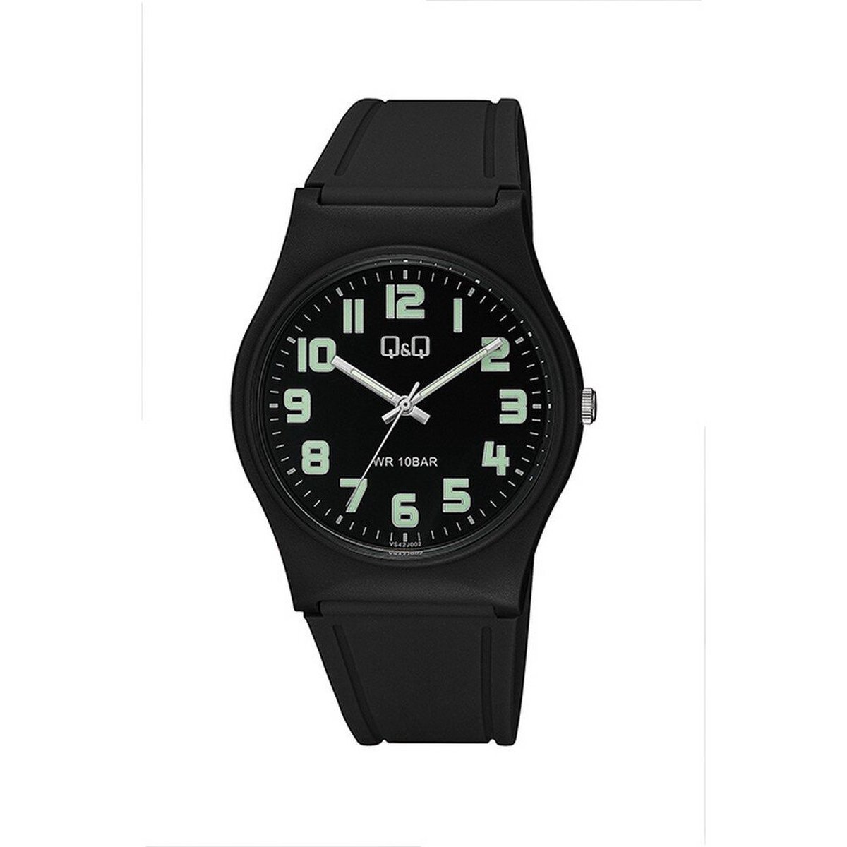 QQ VS42J002Y - Horloge - Sport - Analoog - Unisex - Plastic band - Rond - Cijfers - Kunststof - Zwart - Lichtgroen - 10 ATM