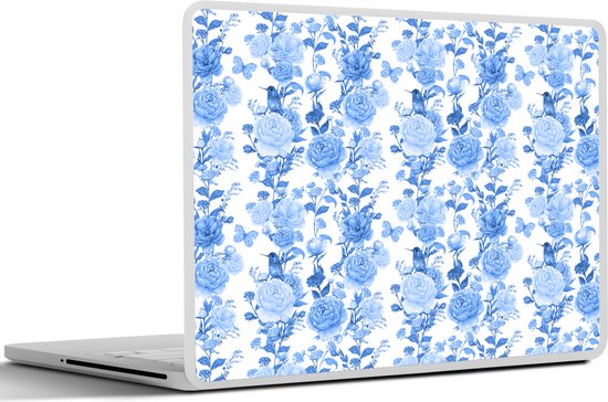 Autocollant pour ordinateur portable - 14 pouces - Fleurs - Roses - Blauw - 32x5x23x5cm - Autocollants pour ordinateur portable - Peau pour ordinateur portable - Couverture