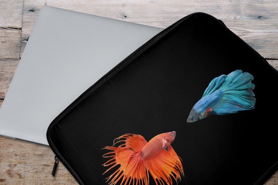 Laptophoes 17 inch - Vis - Wilde dieren - Zwart - Laptop sleeve - Binnenmaat 41x28 cm - Zwarte achterkant