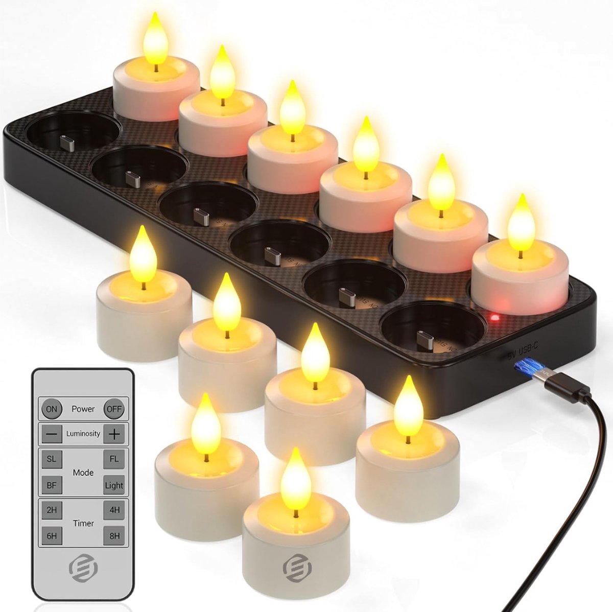 Equivera Oplaadbare LED Kaarsen - Elektrische Kaarsen - Oplaadbare Waxinelichtjes - Realistische Kaarsen - Kerstverlichting - Veilig en Duurzaam White