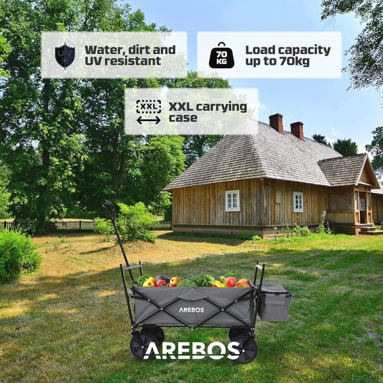 Opvouwbare Handkar met Dak - Bolderkar met Luchtbanden en 360° Draaibare Voorwielen - Maximaal 70 kg van Pro Garden — afbeelding 3