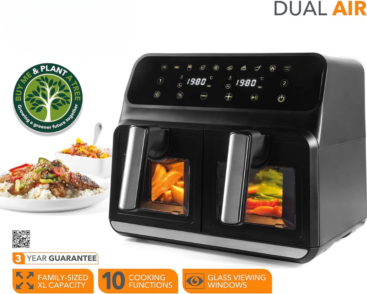 Afbeelding 3 van Equivera Dubbele Airfryer - Dubbele Mand - Dual Cook - Heteluchtfriteuse - Verschillende Programma's - Dual Zone - Mega