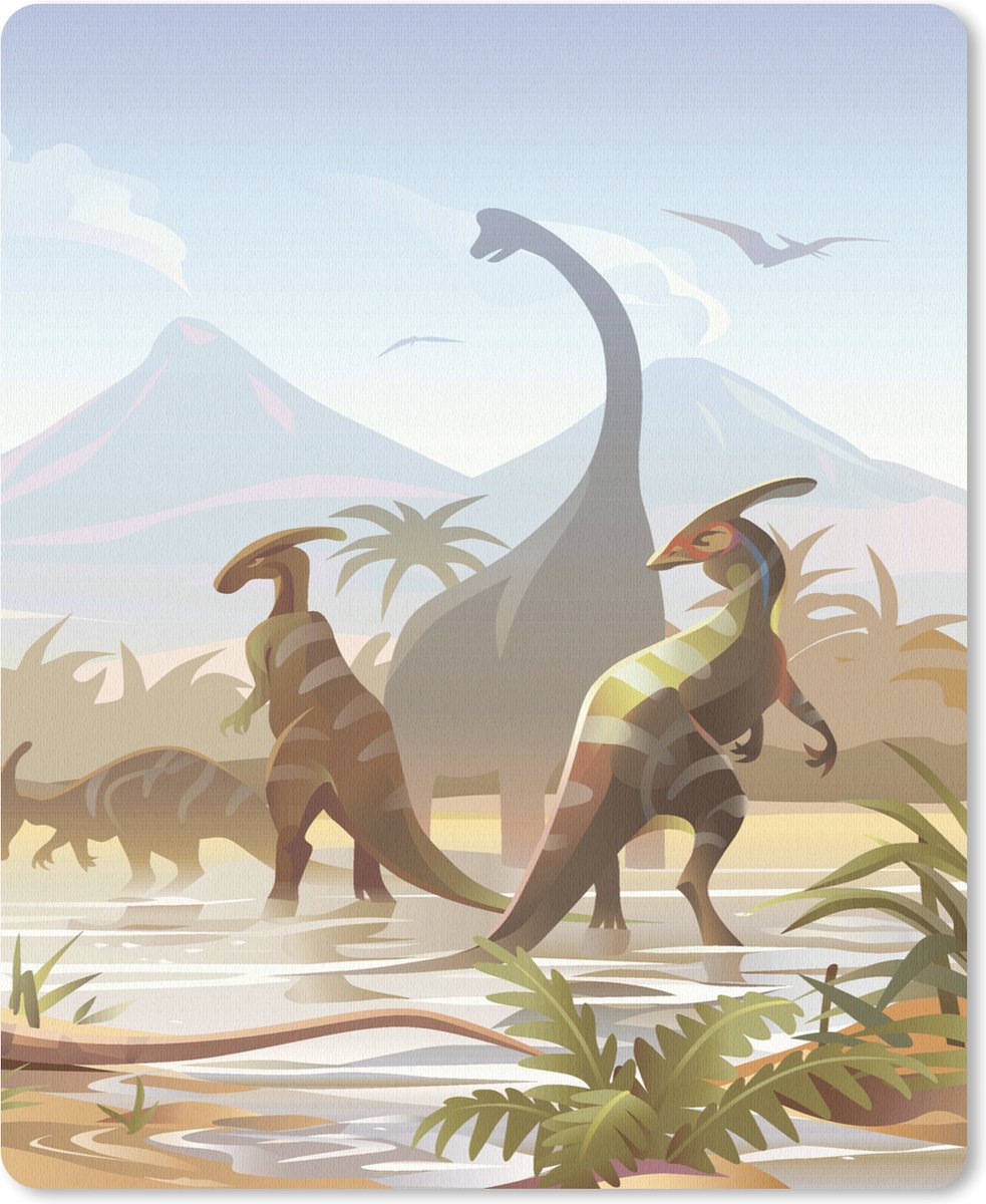Muismat 19x23 cm - Mousepad Dinosaurus - Landschap - Tropisch - Kinderen - Jongens - Muismatten