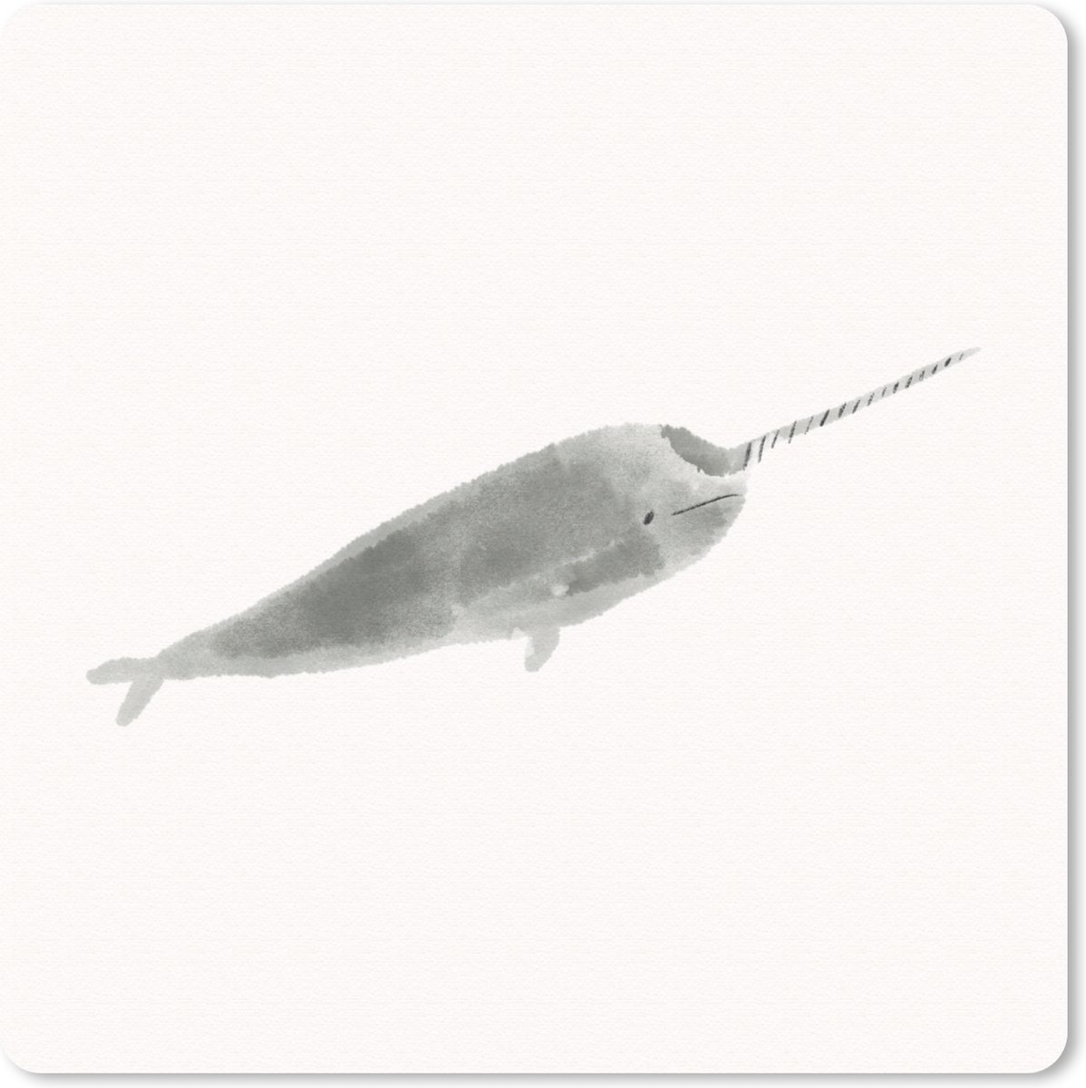 Muismat 20x20 cm - Mousepad Narwal - Dieren - Zee - Aquarel - Muismatten