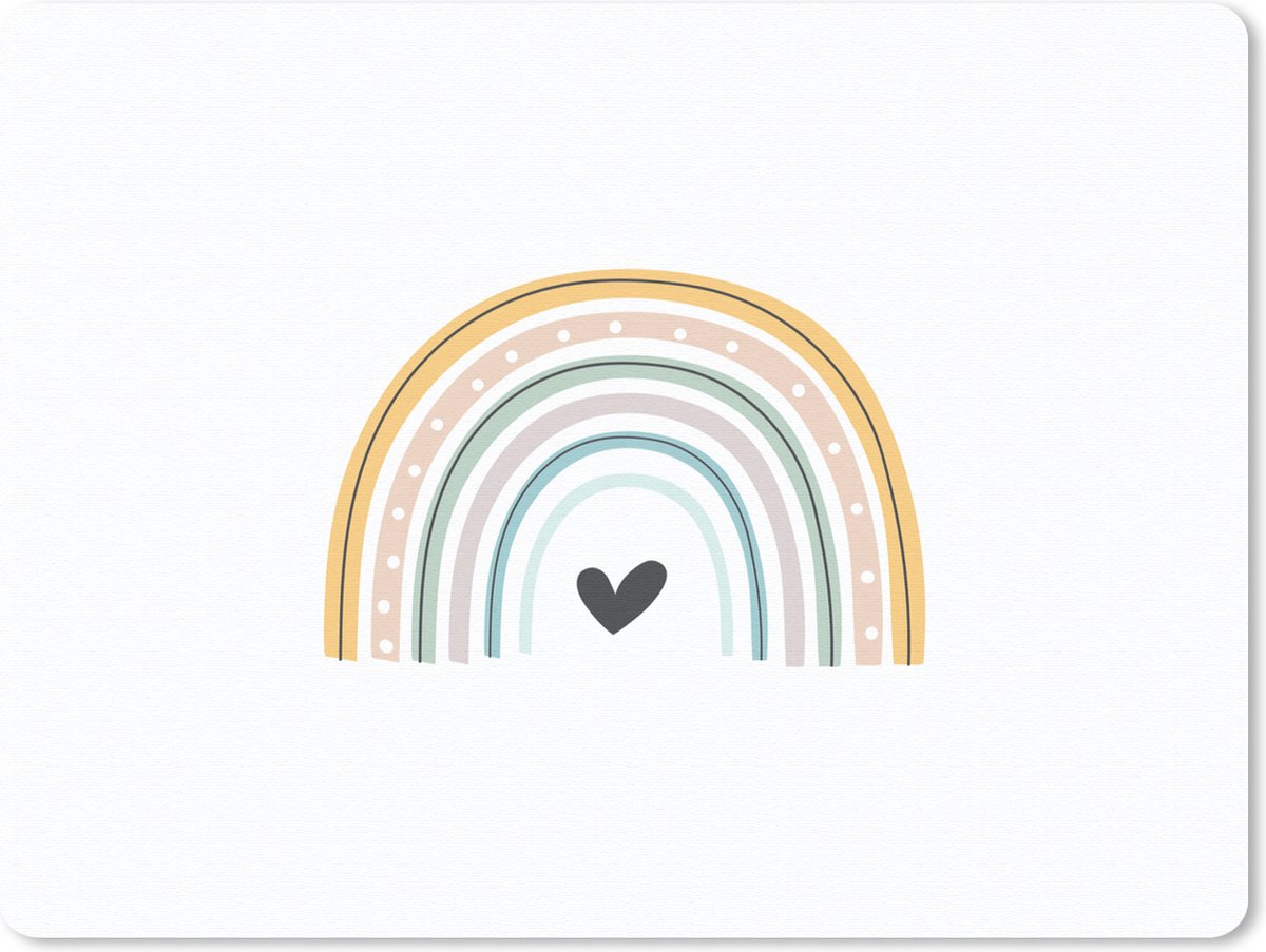 Muismat 23x19 cm - Mousepad Regenboog - Hartje - Stippen - Pastel - Kinderen - Muismatten