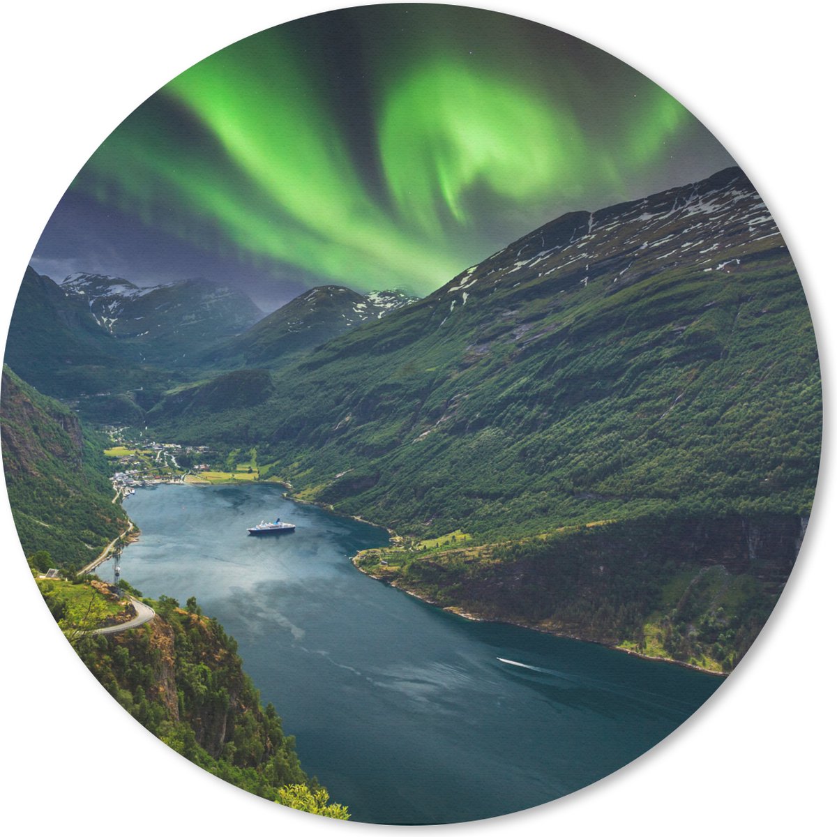Muismat rond 20x20 cm - Mousepad Noorderlicht - Berg - Boot - Noorwegen - Ronde muismatten
