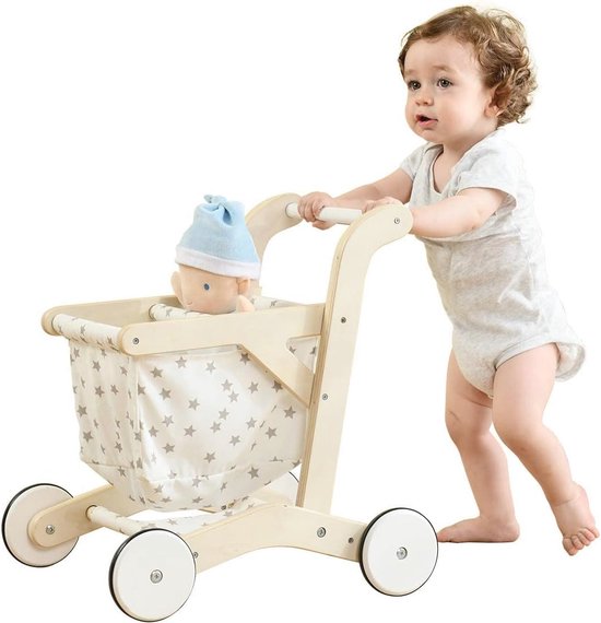 ROBUD Houten loopwagen, instelbare snelheid en hoogte, loophulp